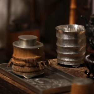 Bamboo Root-Clad Pewter Caddy