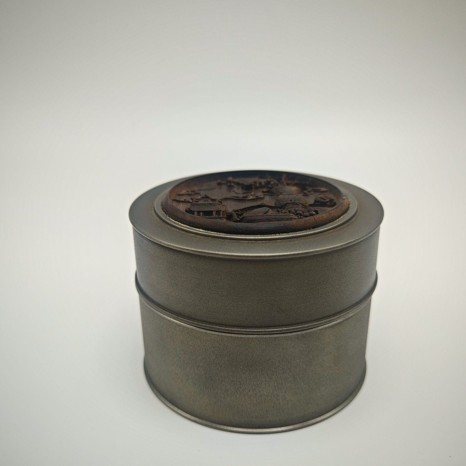 Rosewood Carving Pewter Caddy - Image 2
