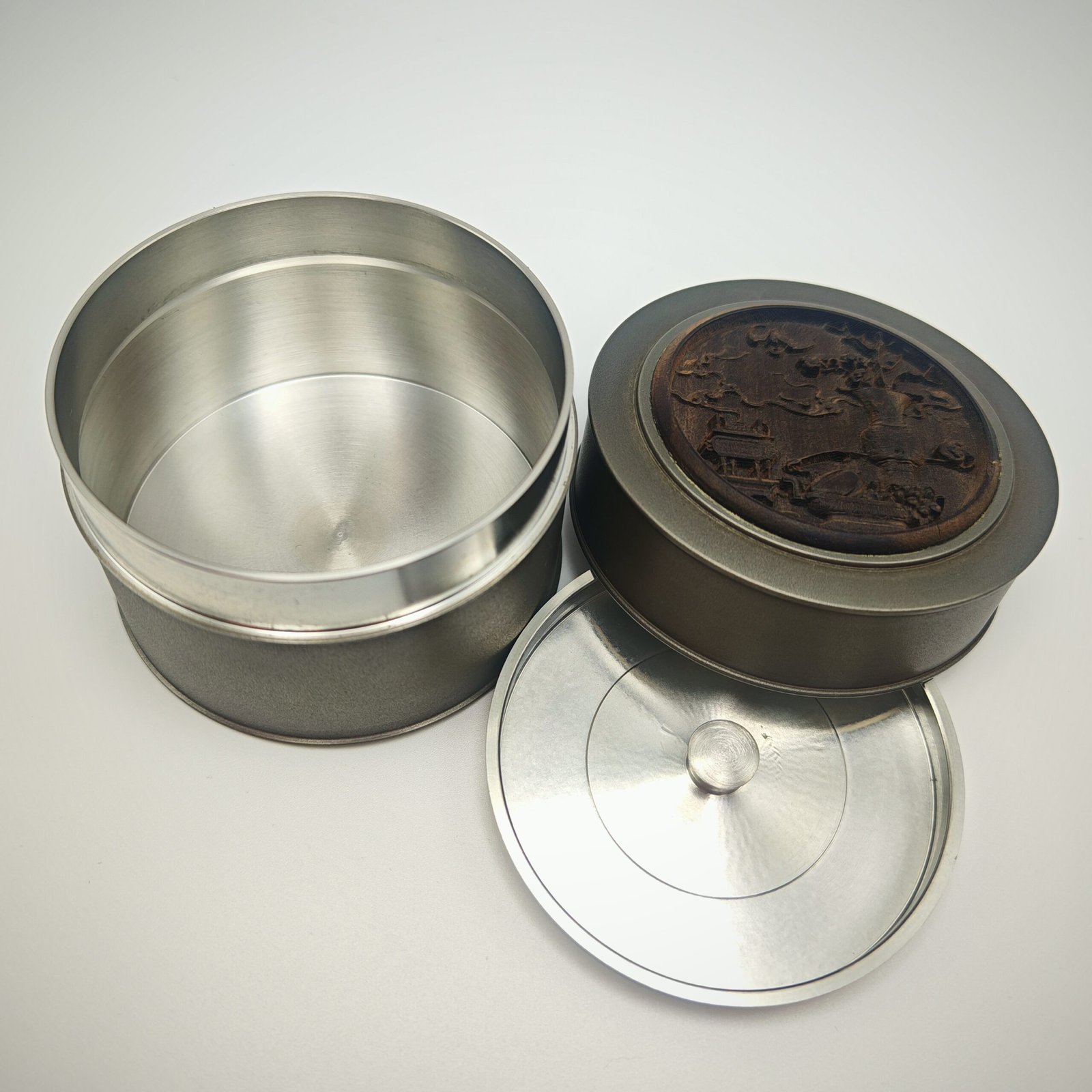 Rosewood Carving Pewter Caddy - Image 6