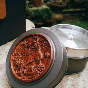 Rosewood Carving Pewter Caddy