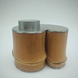 Natural Free-Form Bamboo-Clad Pewter Storage Caddy