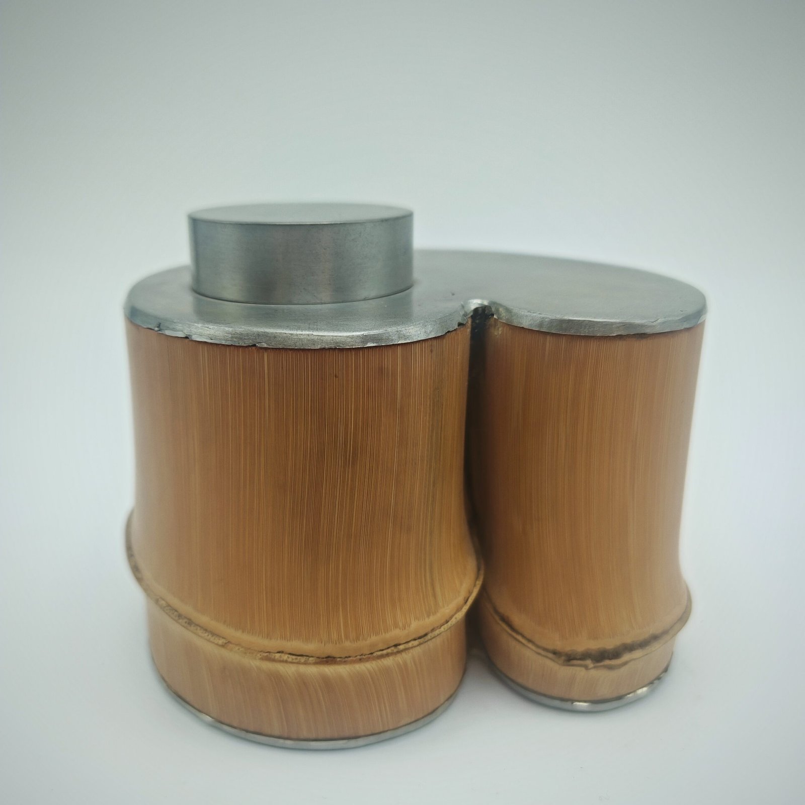 Natural Free-Form Bamboo-Clad Pewter Storage Caddy - Image 2