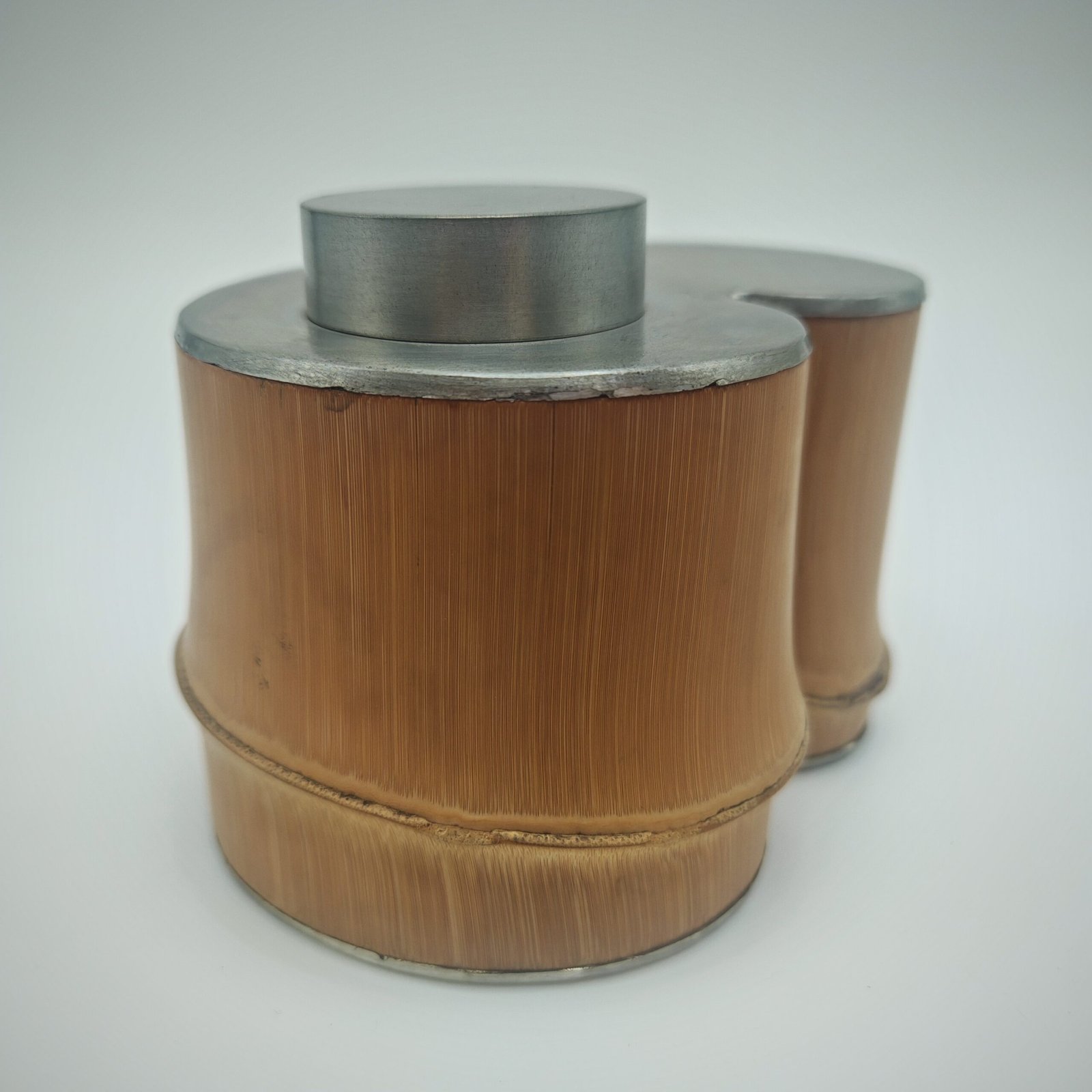 Natural Free-Form Bamboo-Clad Pewter Storage Caddy - Image 4