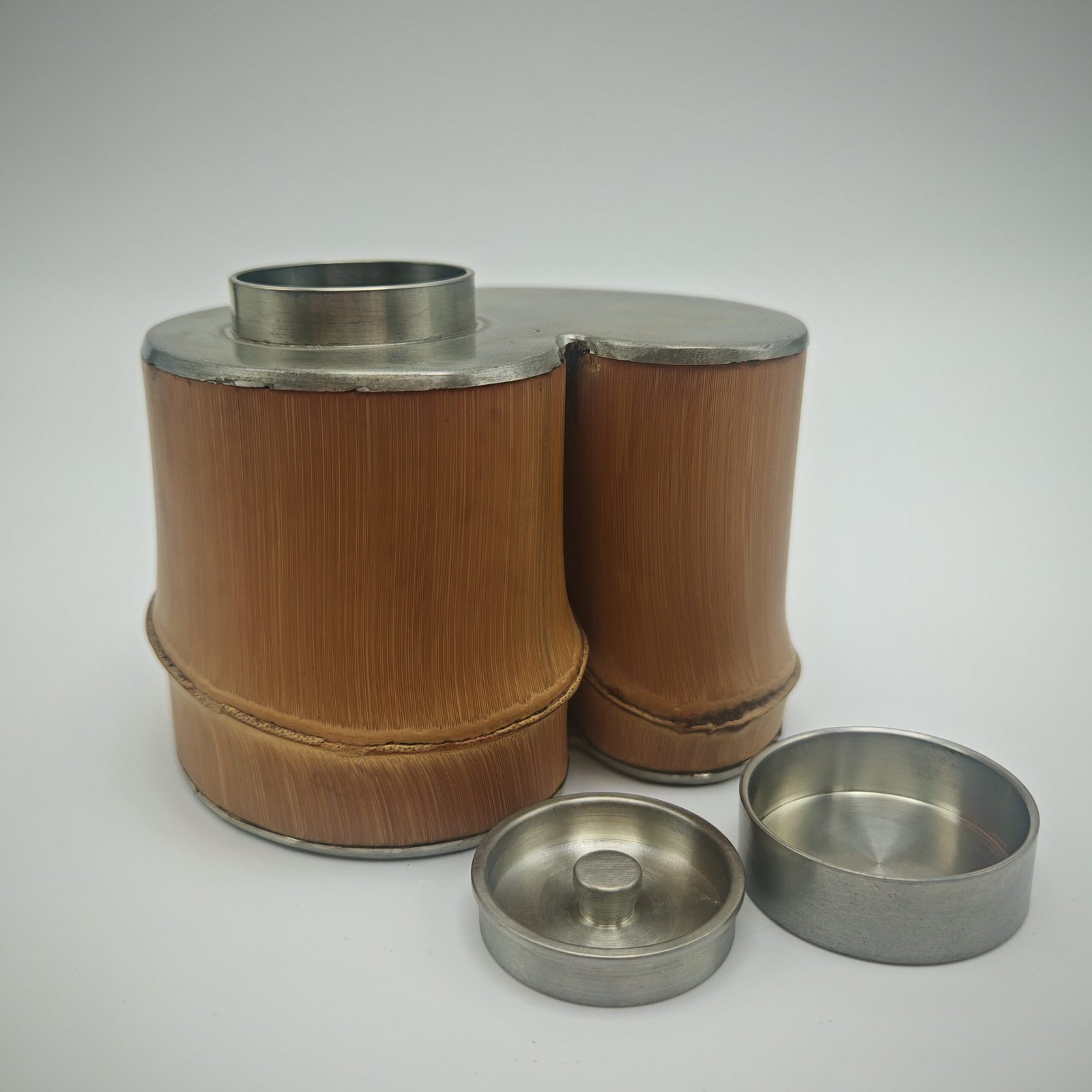 Natural Free-Form Bamboo-Clad Pewter Storage Caddy - Image 7
