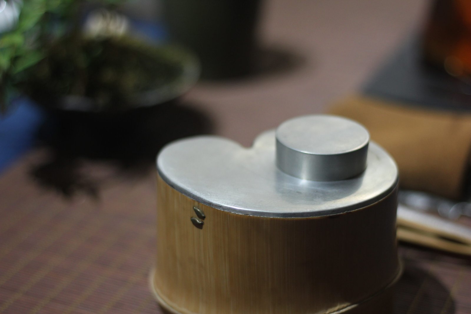 Natural Free-Form Bamboo-Clad Pewter Storage Caddy