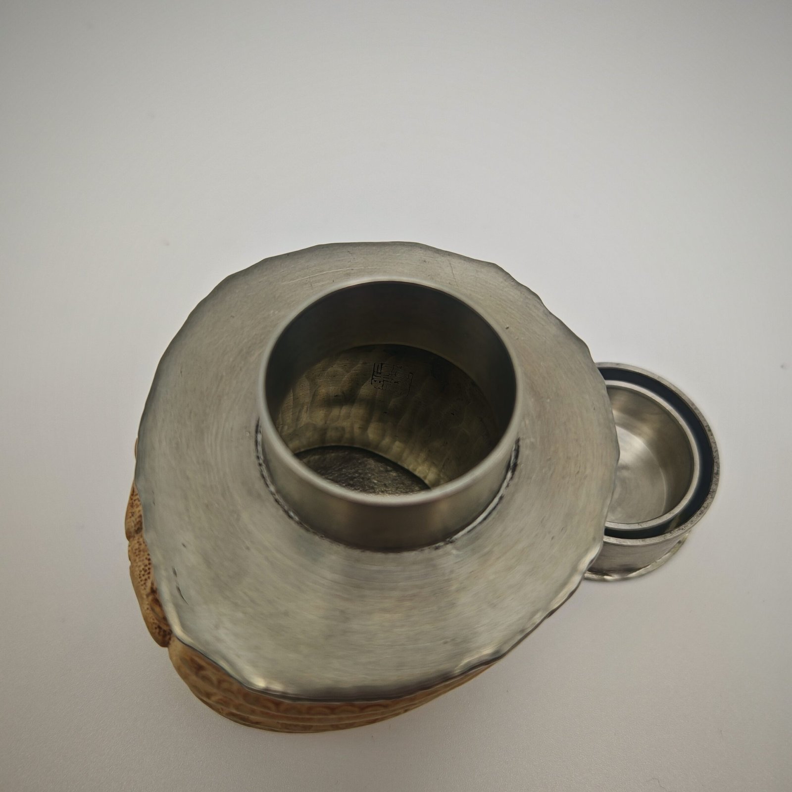 Carved Bamboo Root-Clad Pewter Caddy - Image 6