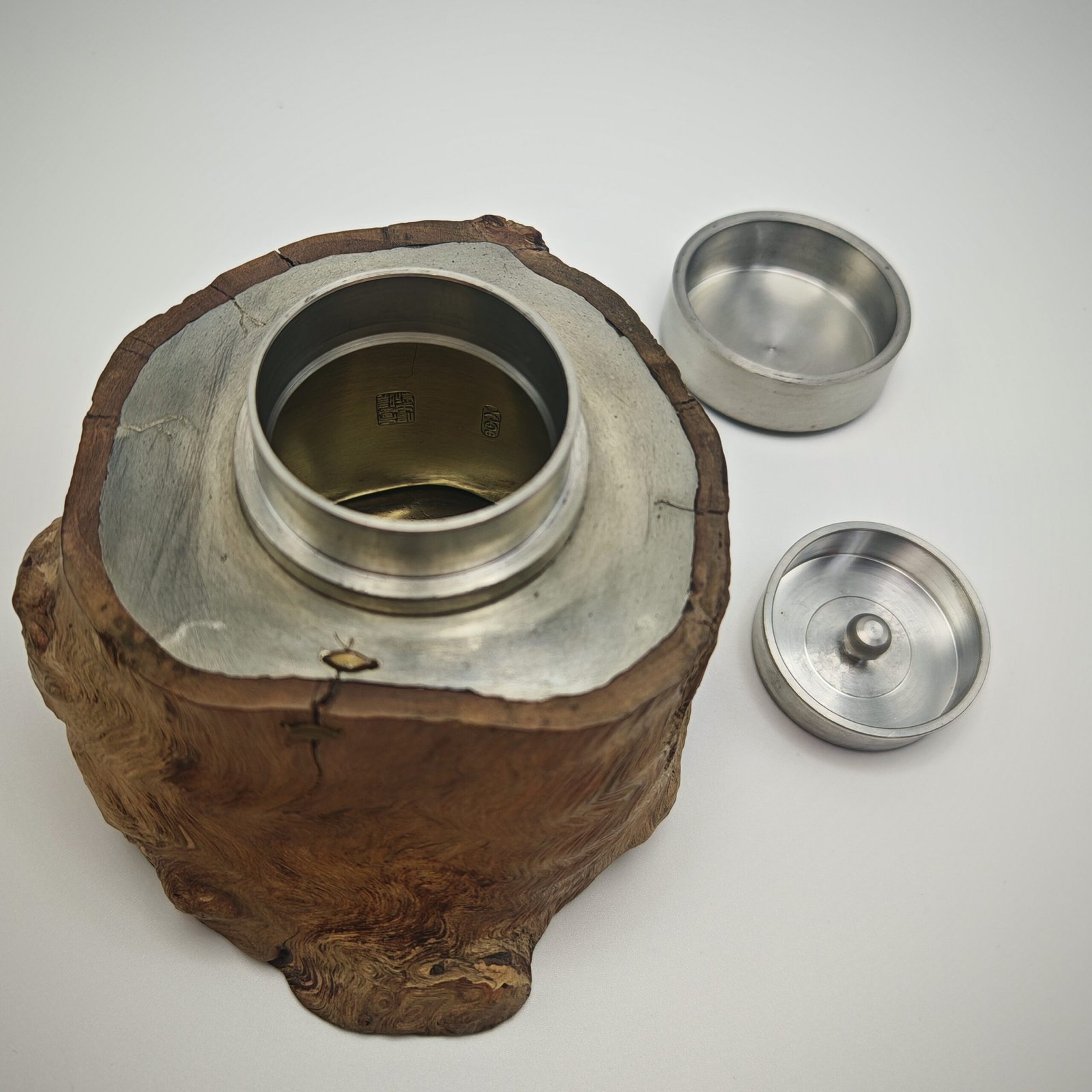 Free-Form Wood-Clad Pewter Caddy - Image 4