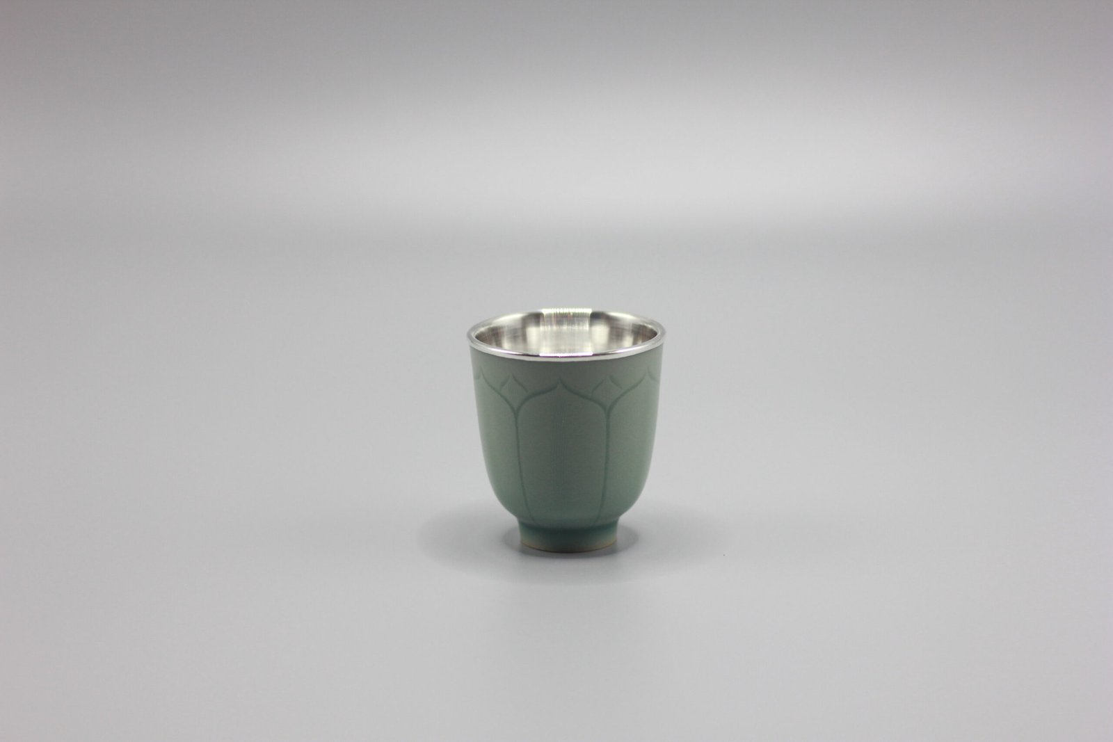 Celadon Master Cup with Sterling-Silver Inlay & Lotus Carving